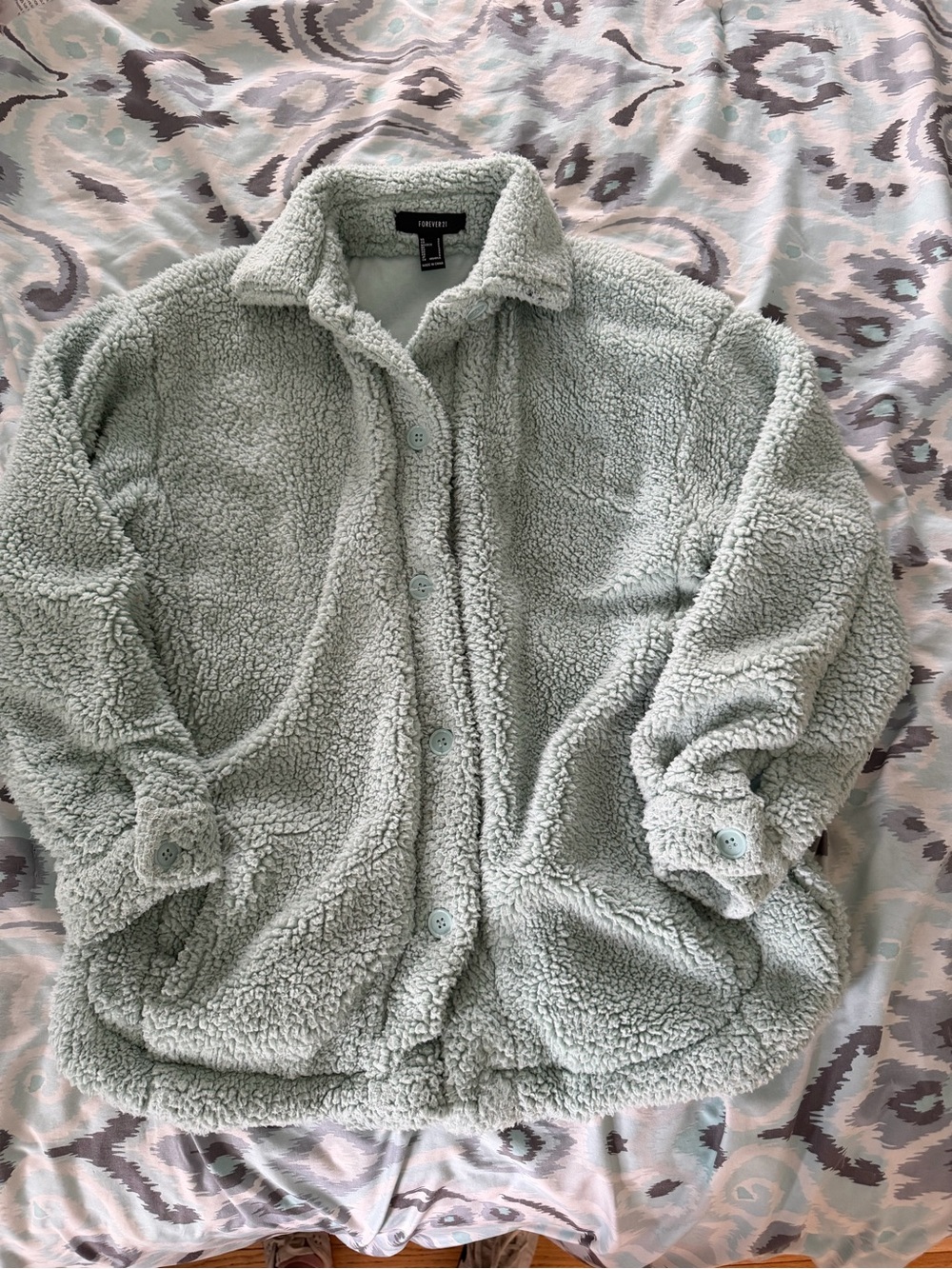 Forever 21 Light Mint Sherpa Button-Up Jacket